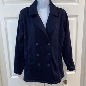 Eddie Bauer Woman’s Double Breasted Navy Blue Fleece Jacket Size Large
